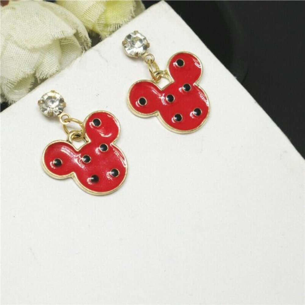 NWOT!!! Fashion Red Mickey Head Crystal Cute Stud Dangle Earrings